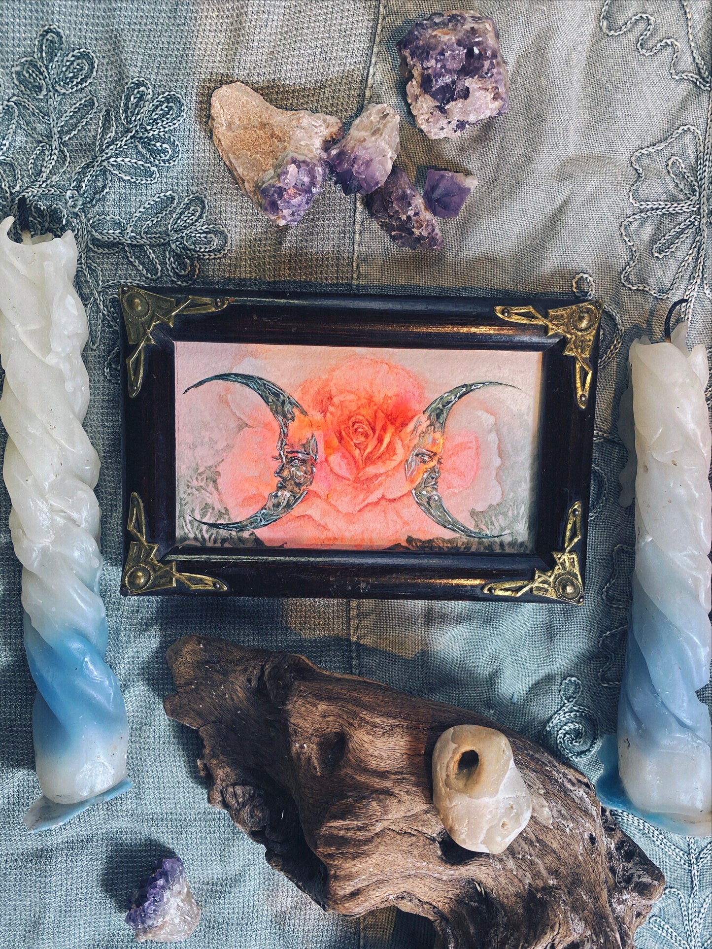 bottle glass moons // framed original art