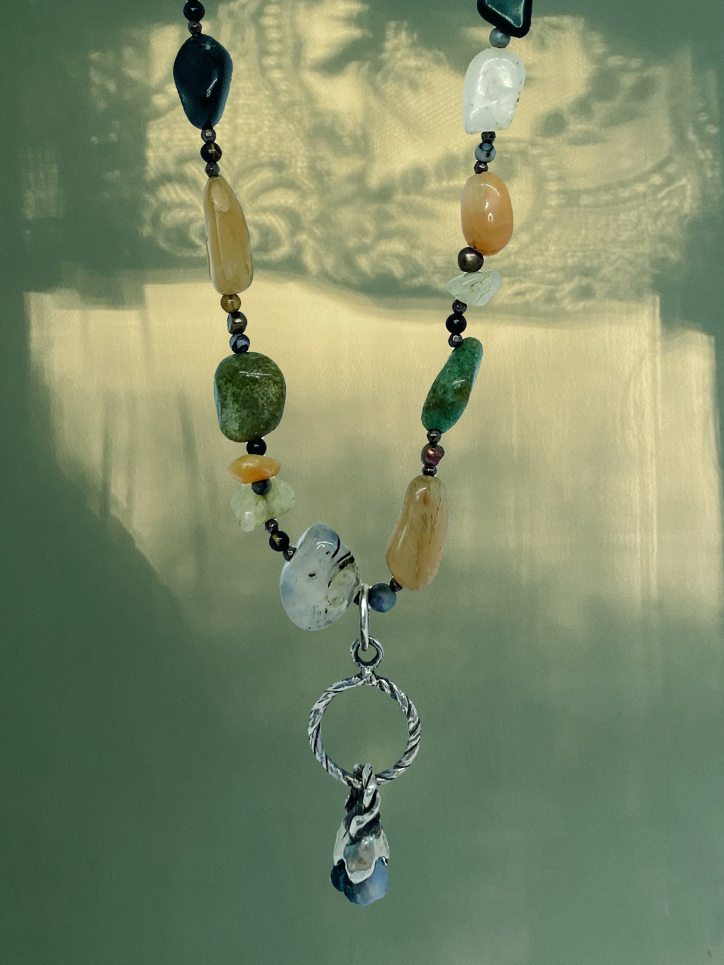 ꩜ volua ꩜ moss agate lanterna gemstone bulb strand