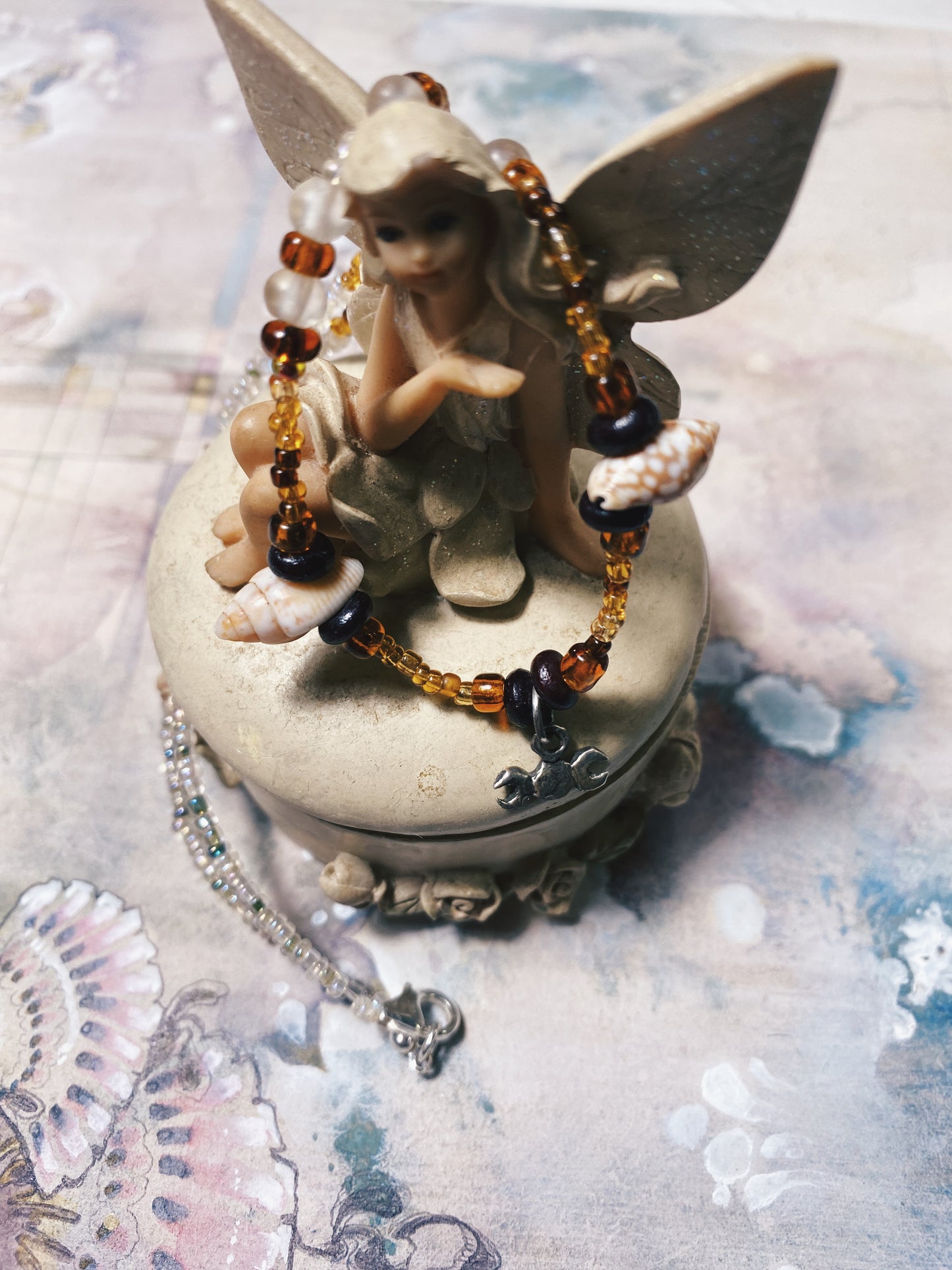 wood & shell beaded mini goddess