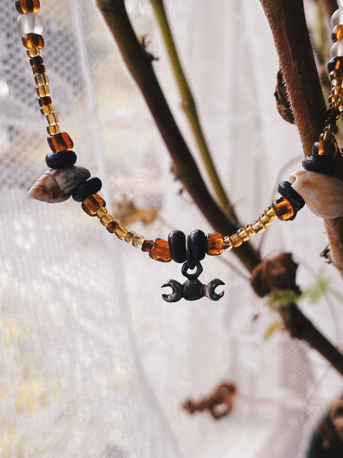 wood & shell beaded mini goddess