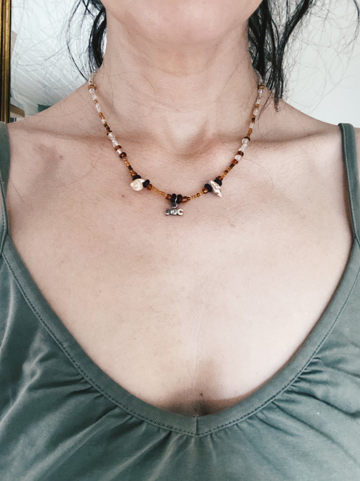 wood & shell beaded mini goddess