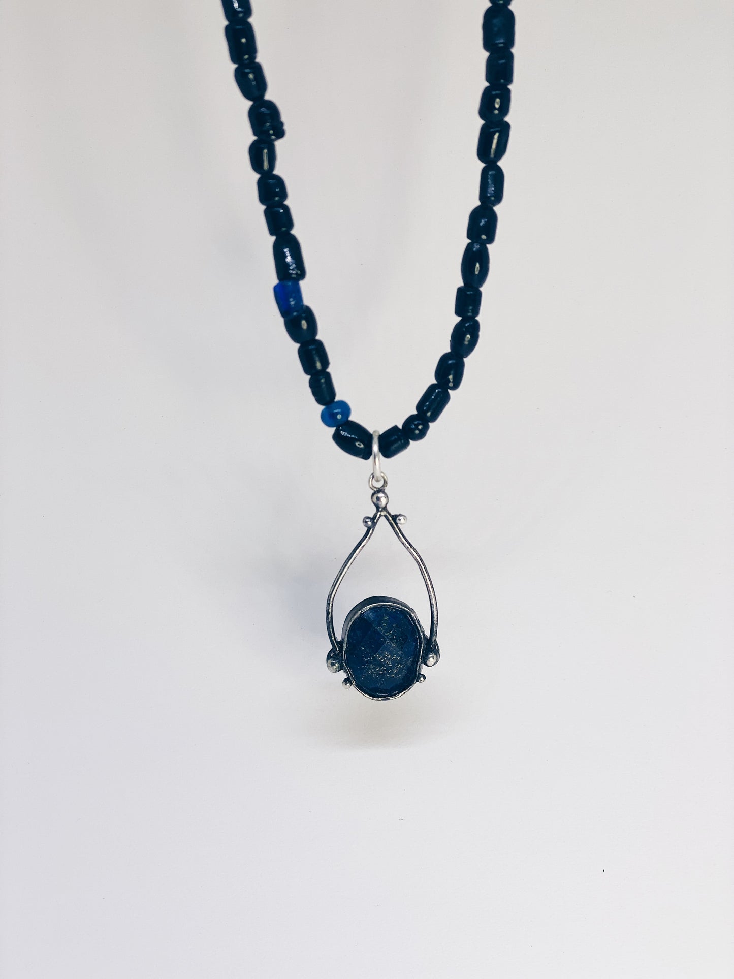 ꩜ volua ꩜ teardrop set lapis lazuli gold flecks & mineral beaded necklace