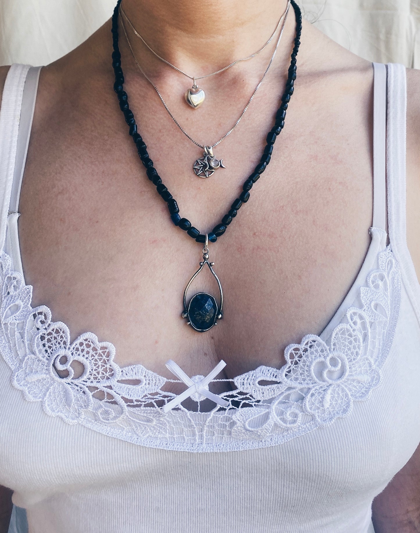 ꩜ volua ꩜ teardrop set lapis lazuli gold flecks & mineral beaded necklace