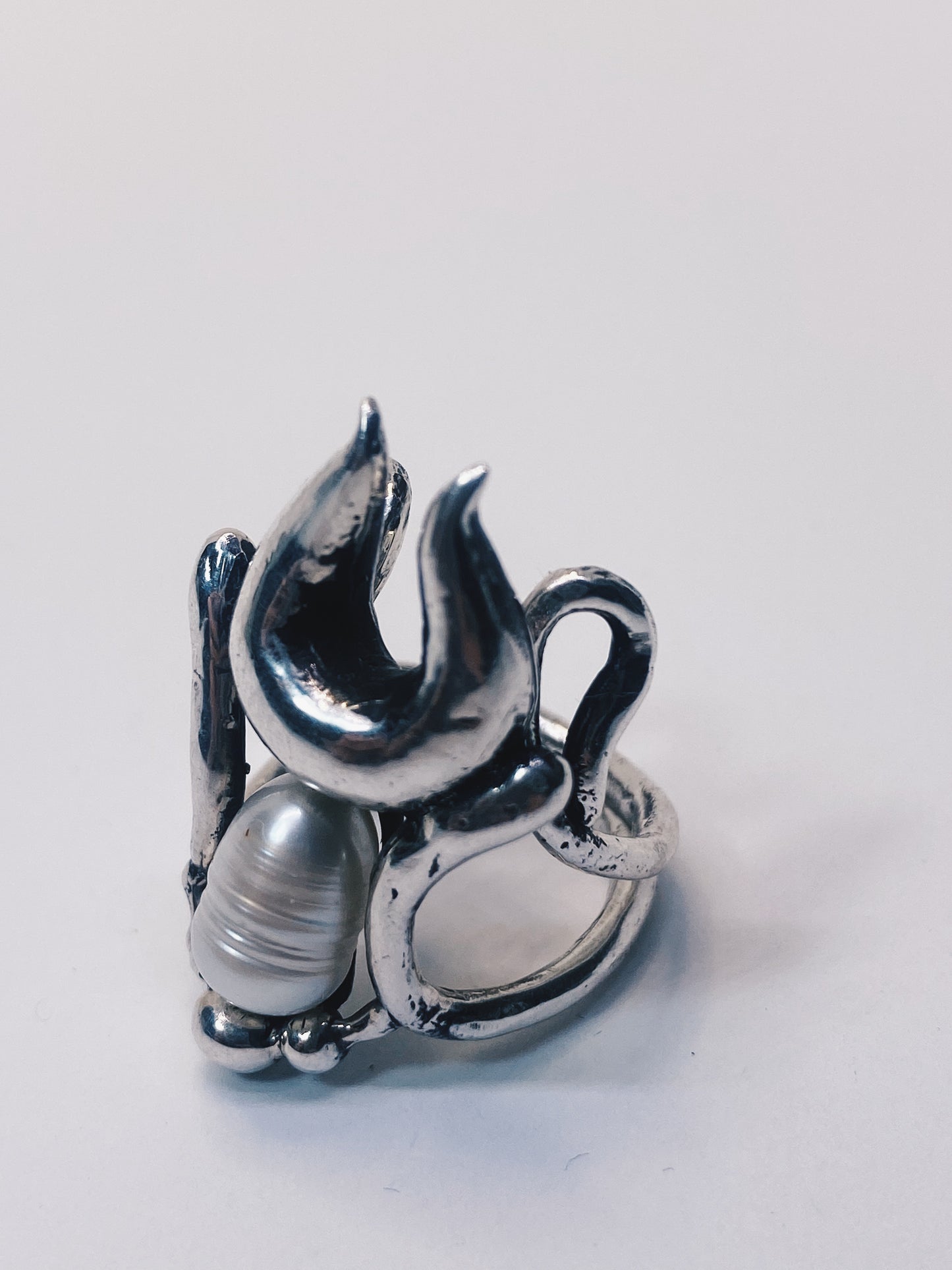 antlered pearl silver ring // lyonesse
