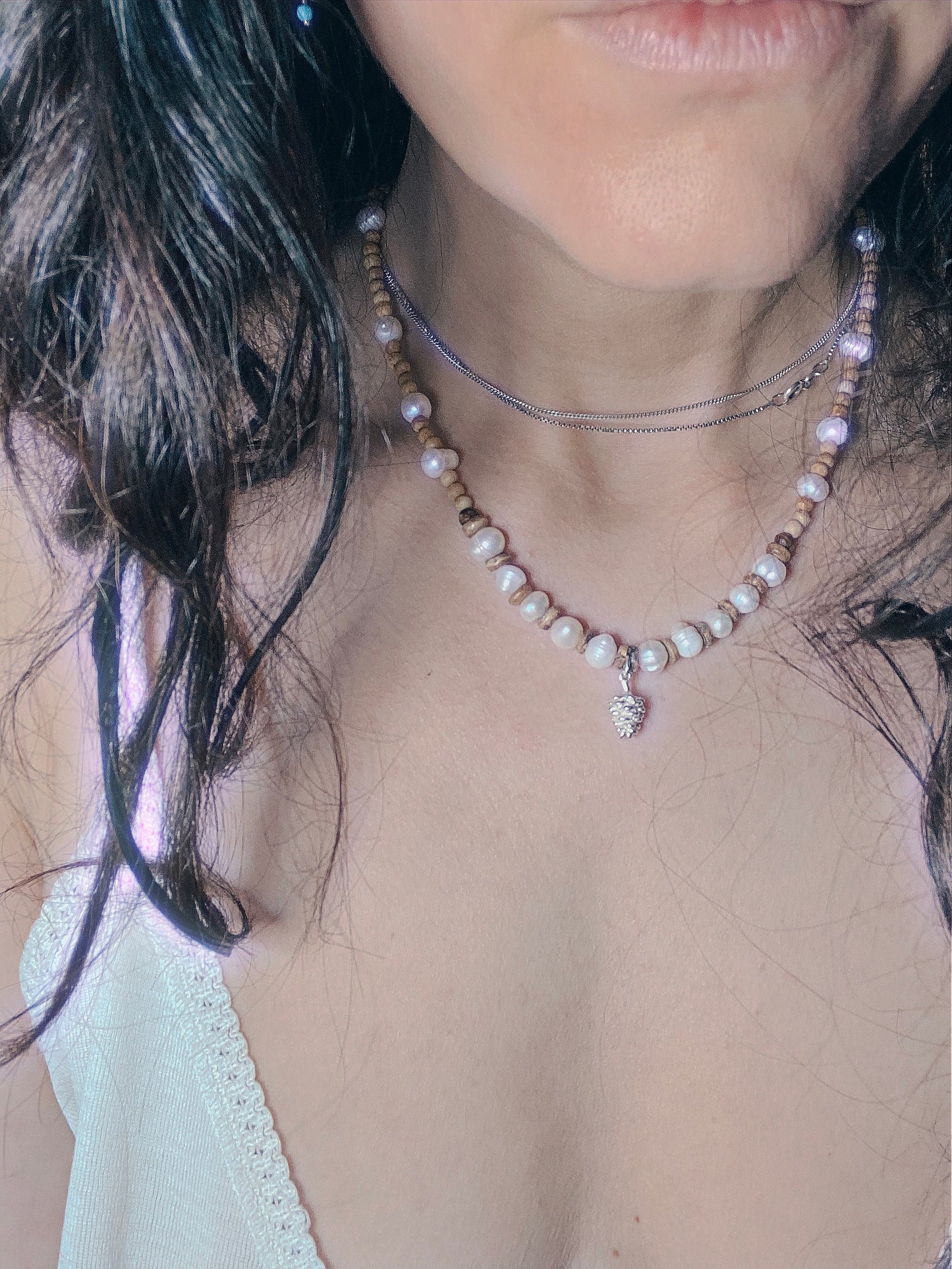 beaded vintage pinecone charm with freshwater pearls