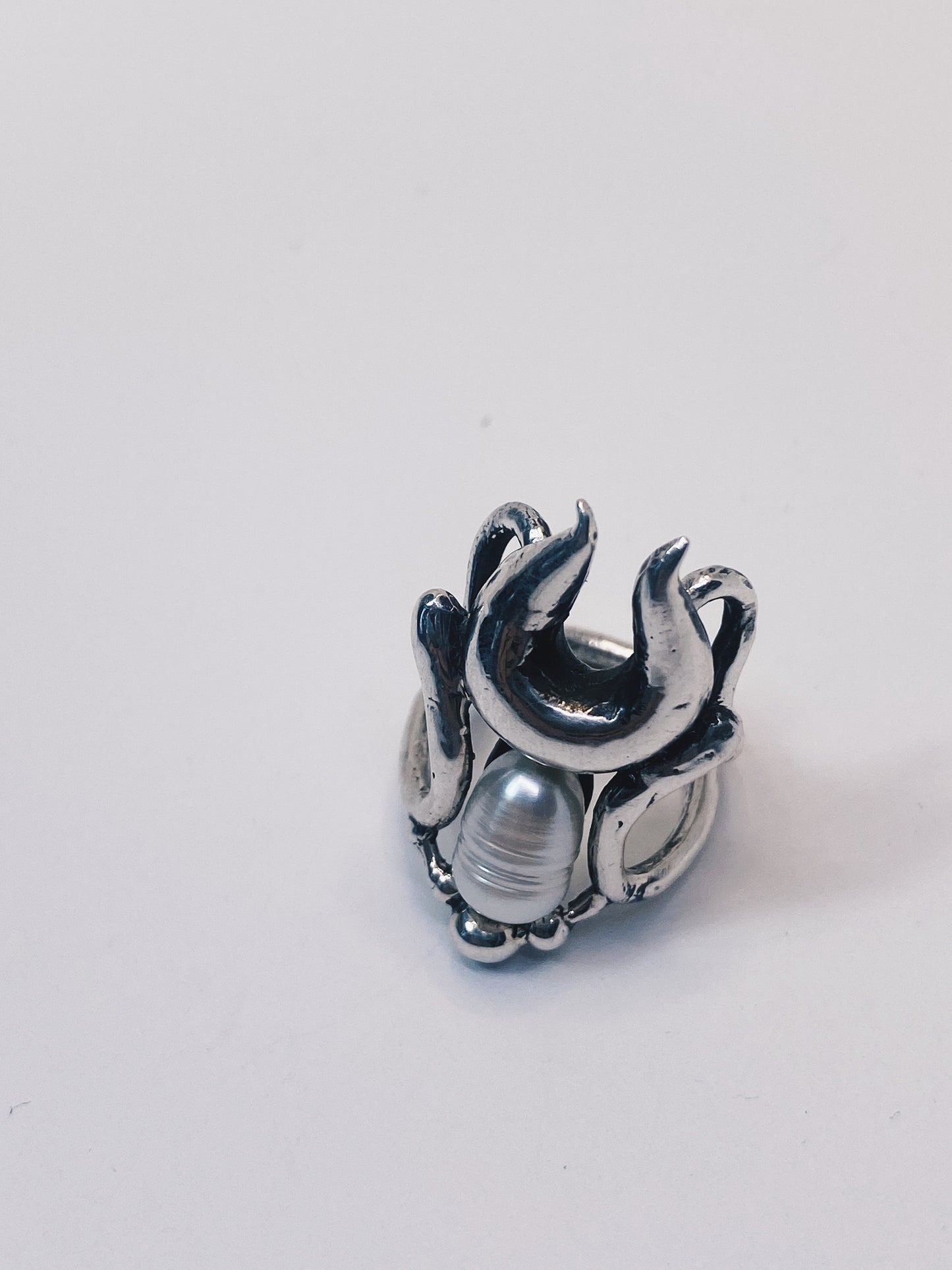 antlered pearl silver ring // lyonesse