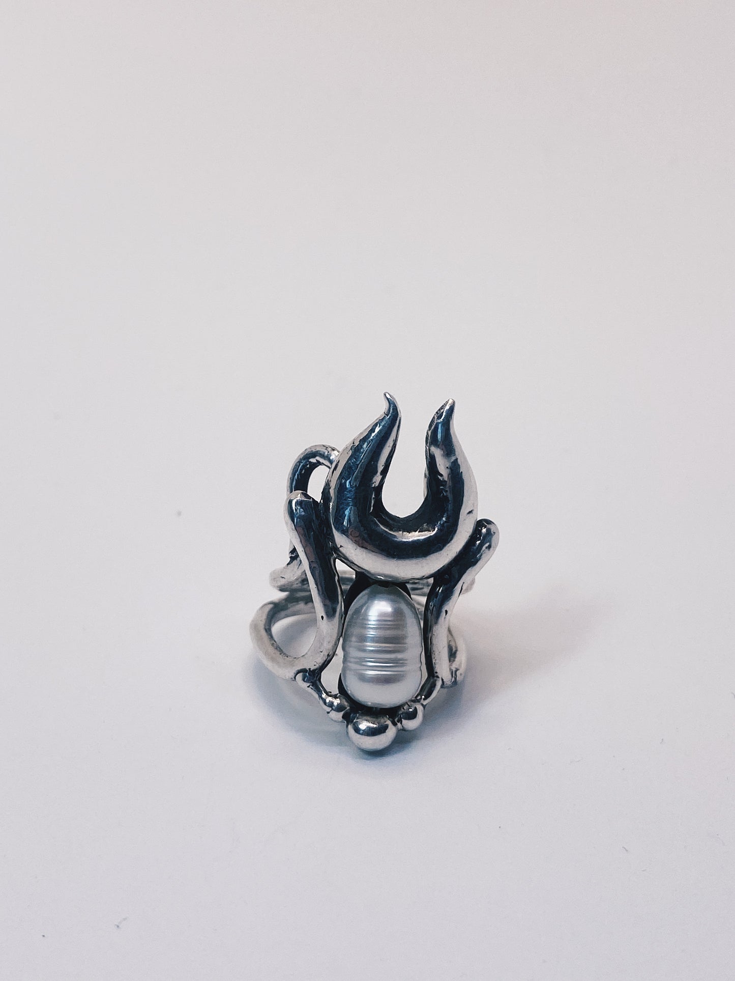 antlered pearl silver ring // lyonesse