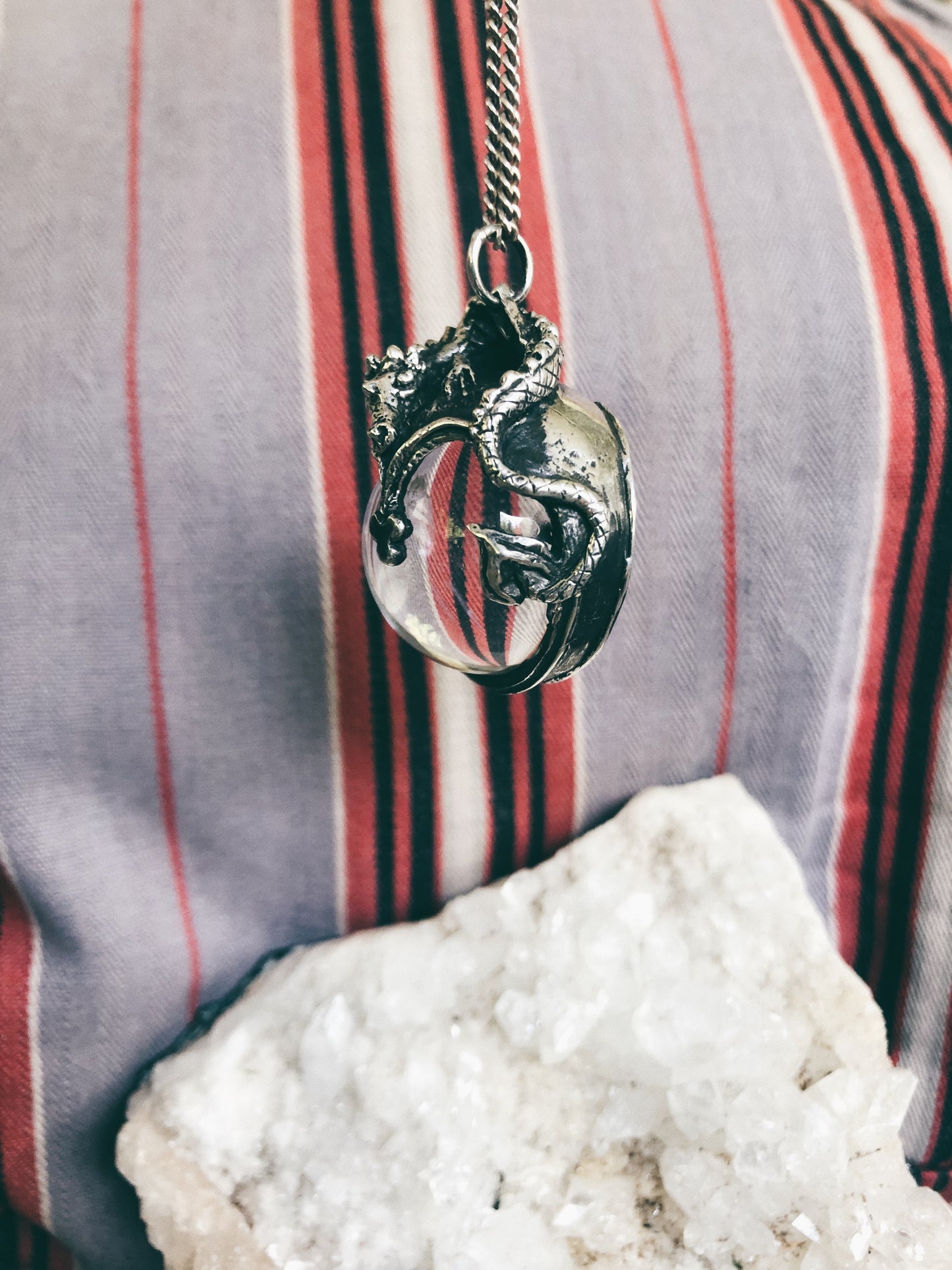 lindworm II // silver & quartz sphere pendant
