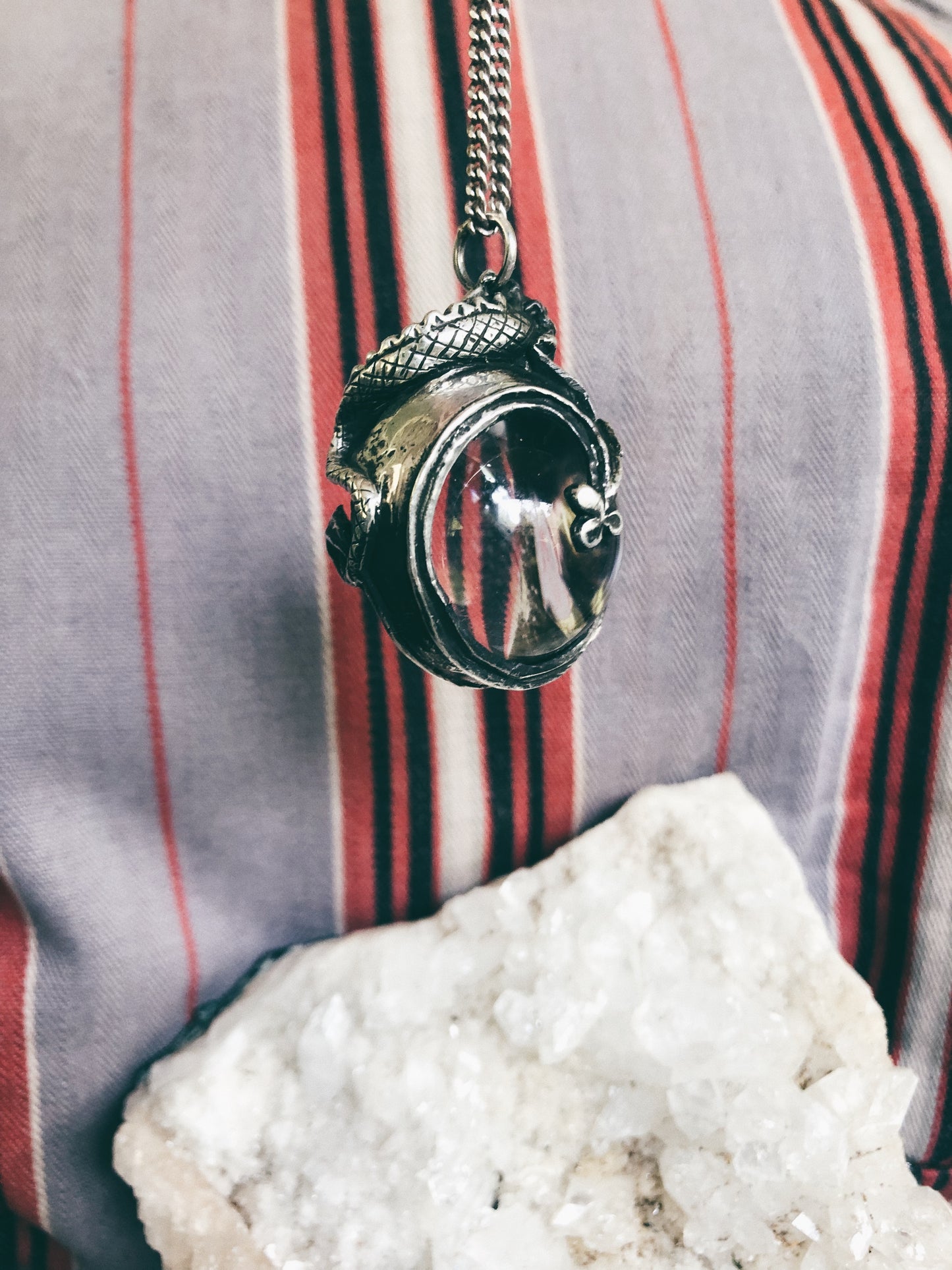 lindworm II // silver & quartz sphere pendant