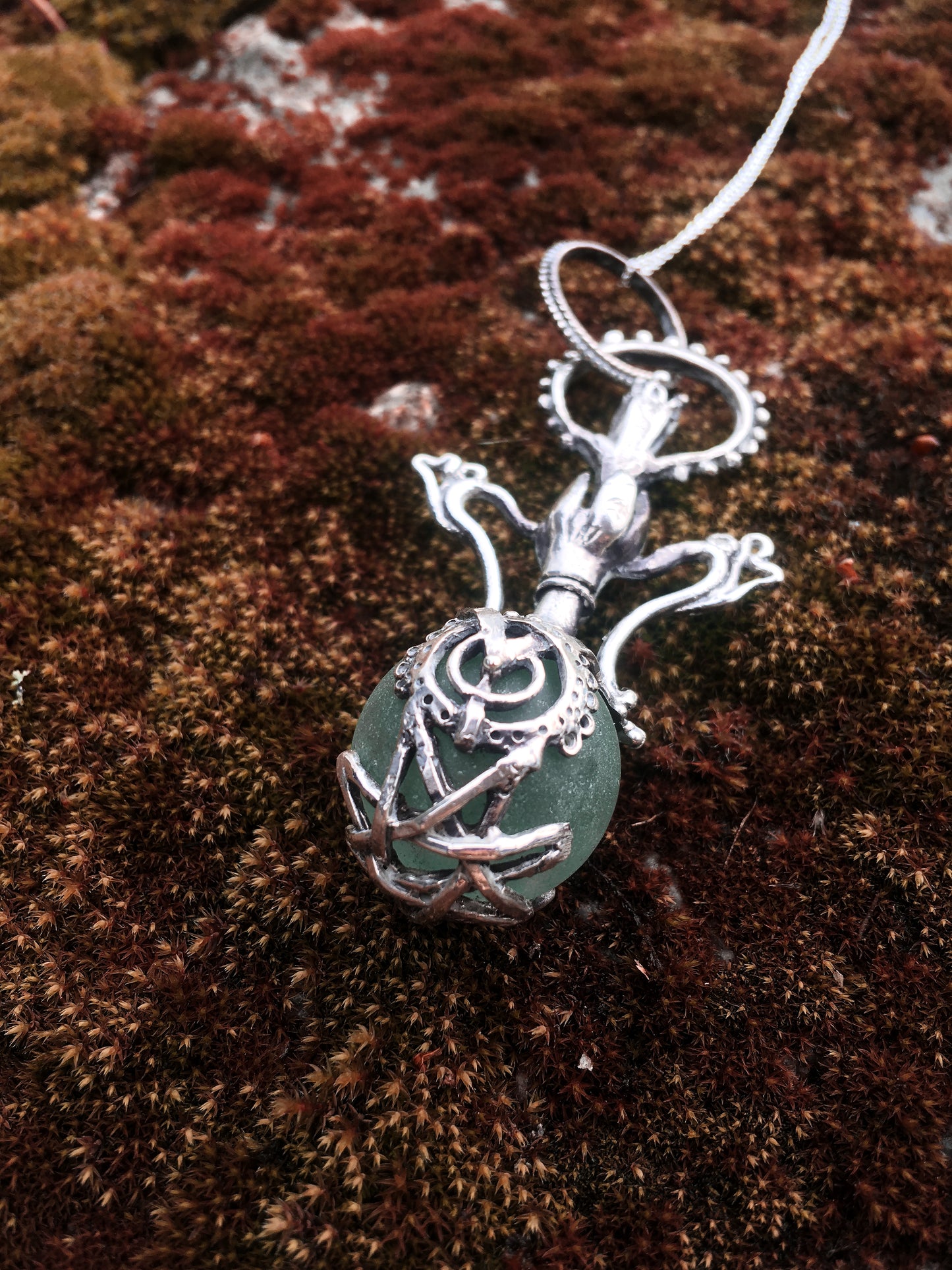 green elixir // magic potion silver pendant with antique glass