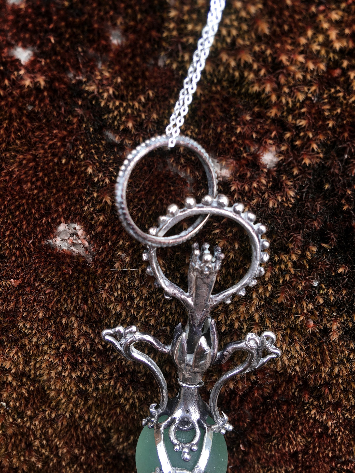 green elixir // magic potion silver pendant with antique glass