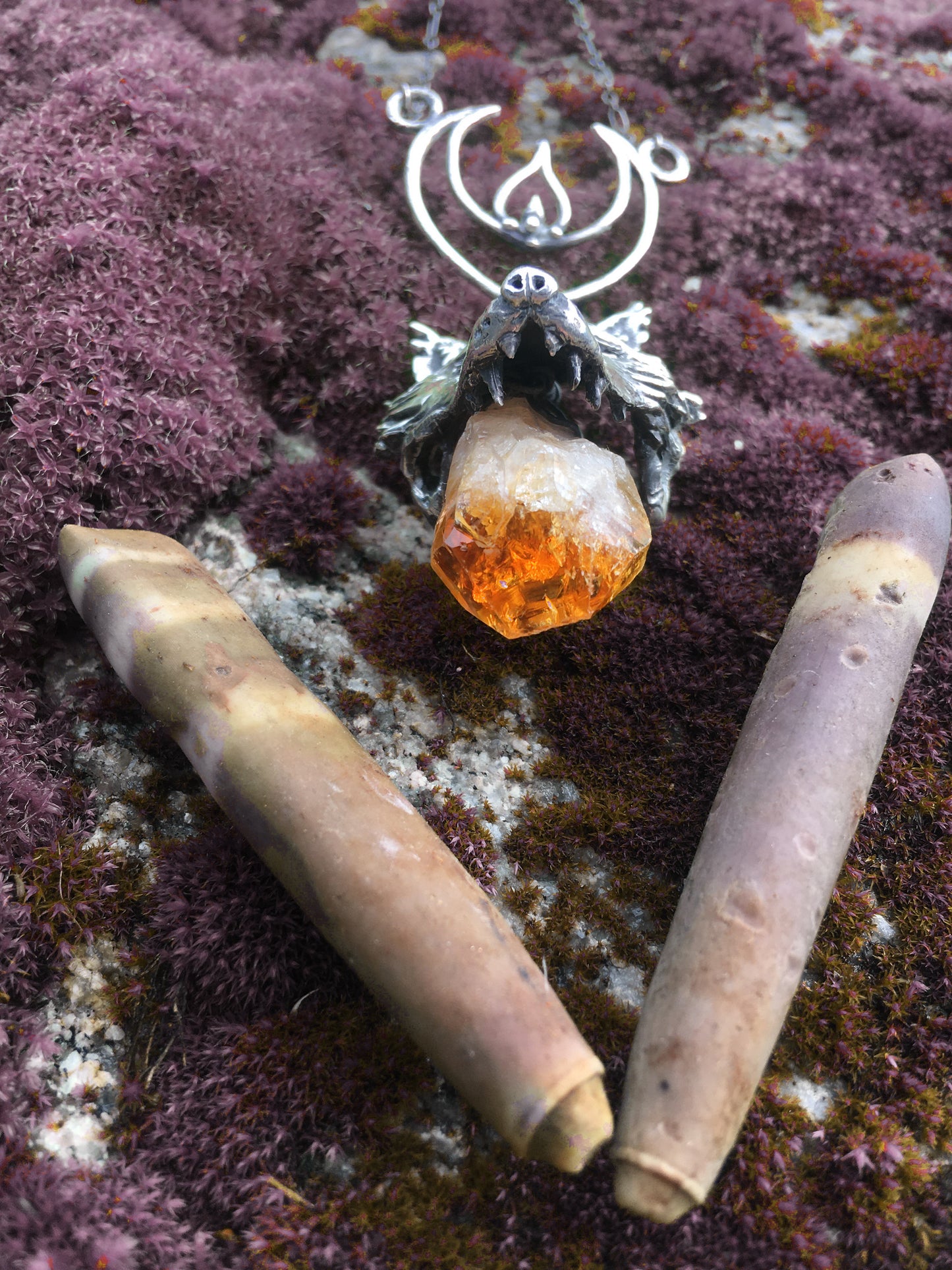 leucrocotta // silver moon wolf pendant with citrine