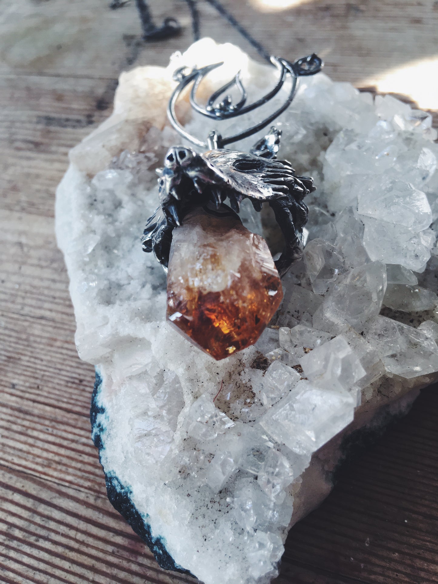 leucrocotta // silver moon wolf pendant with citrine