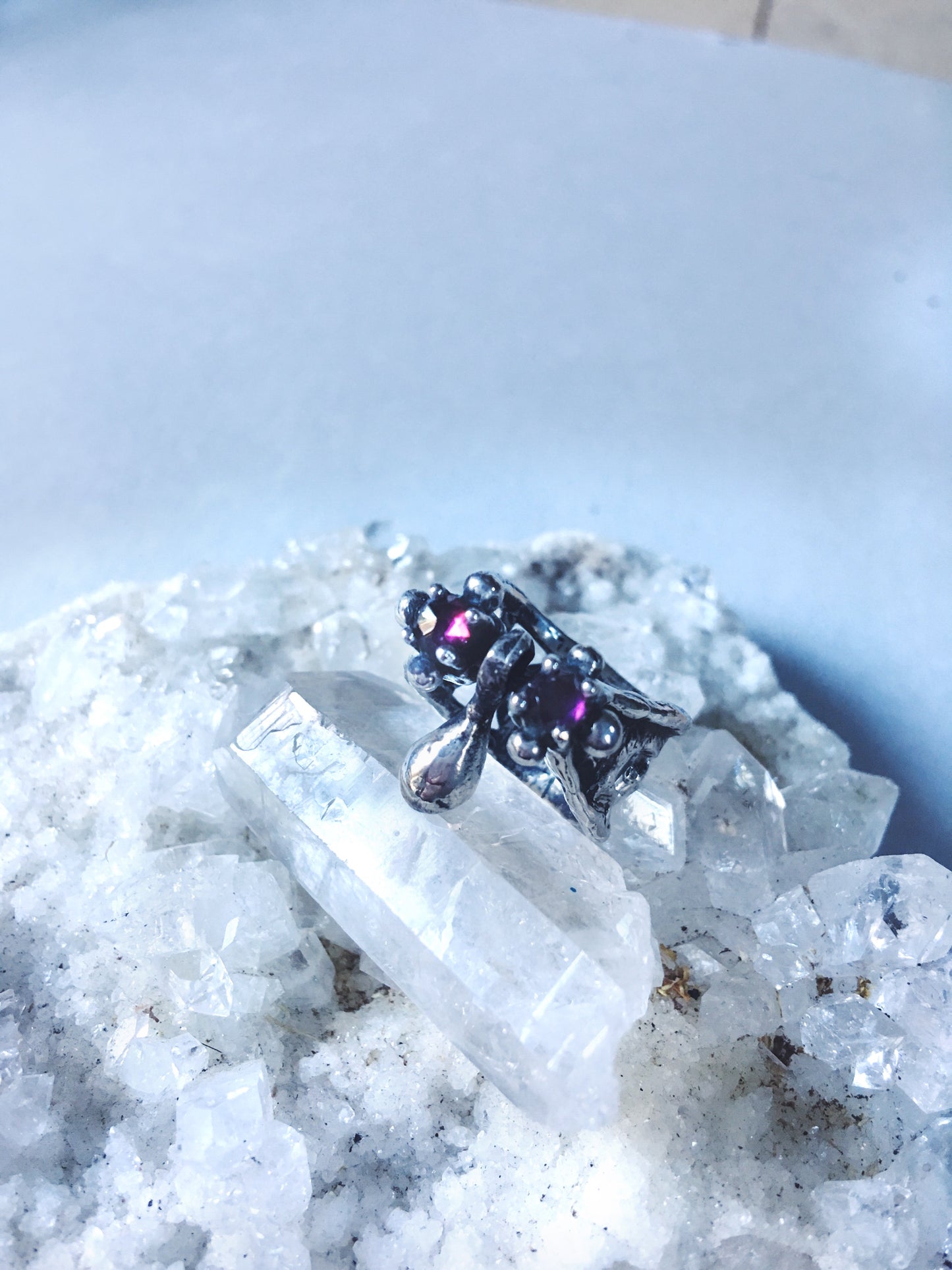 double garnet droplet ring // nectar