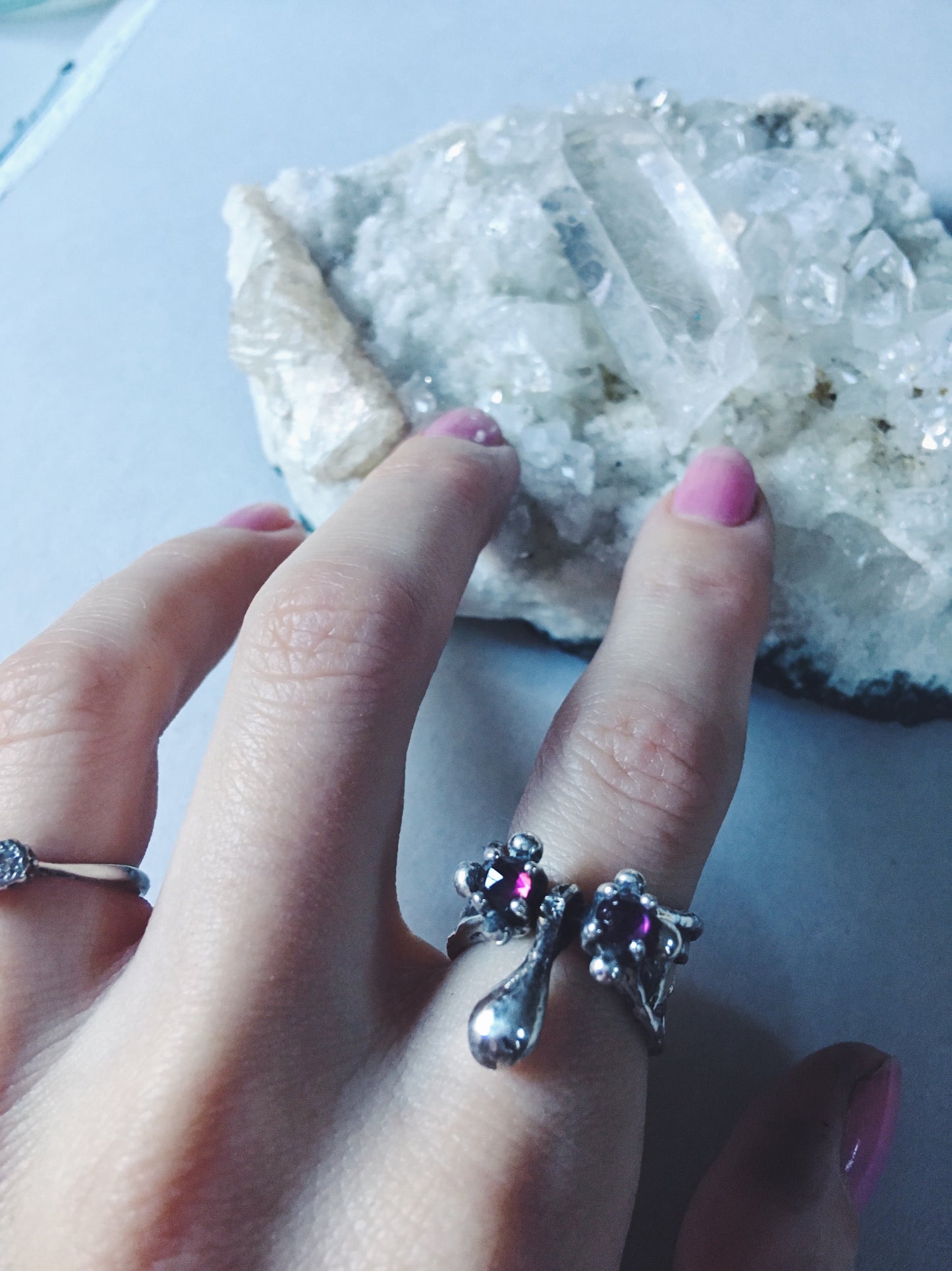 double garnet droplet ring // nectar