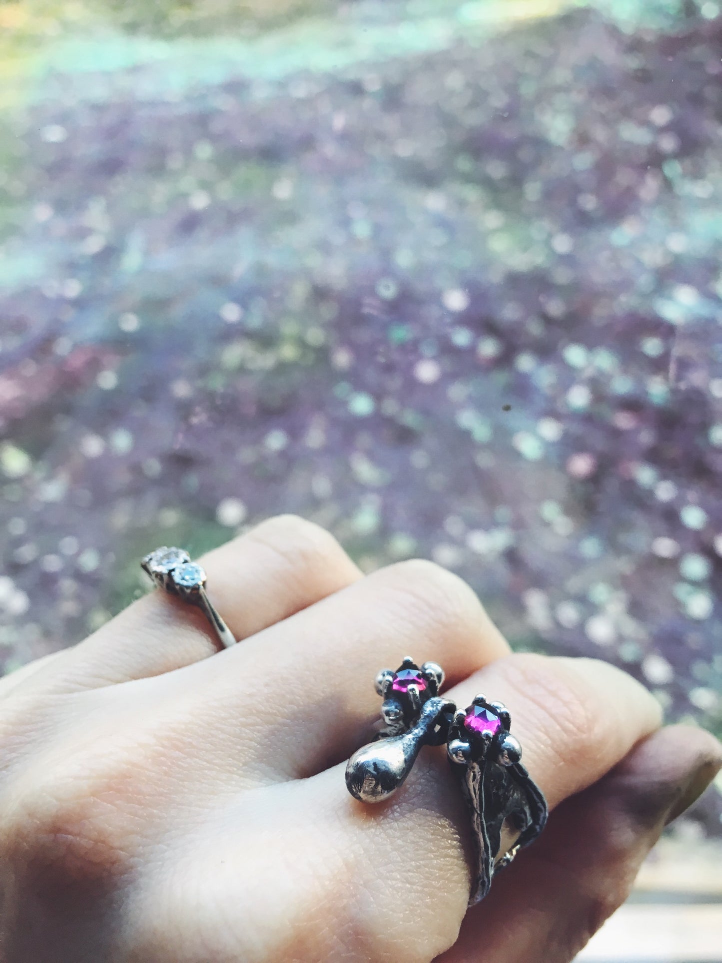 double garnet droplet ring // nectar