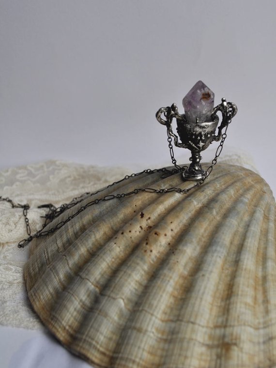 chalice // silver and raw amethyst pendant