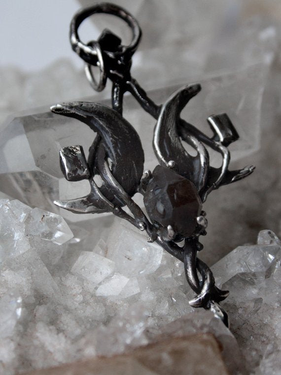 moon phase pendant // little moon dark // silver and black quartz