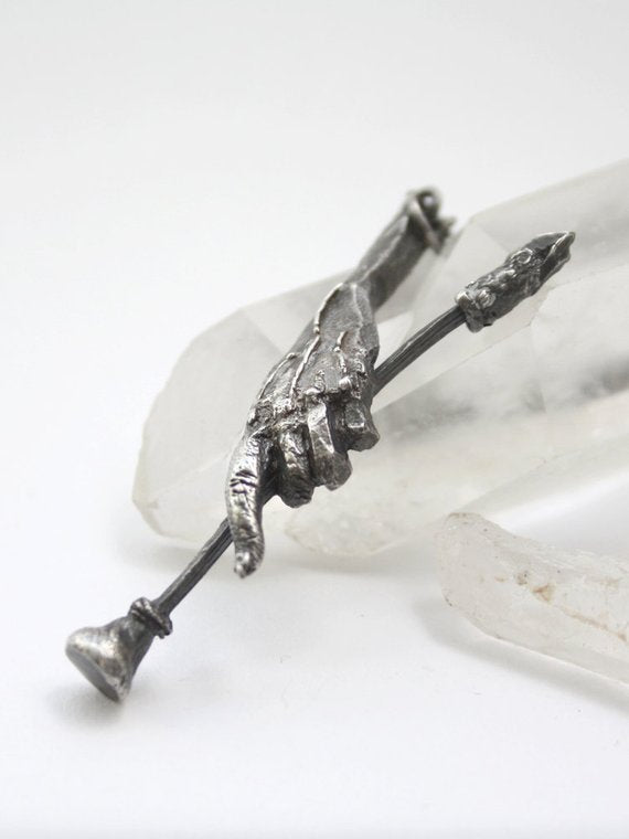 baba yaga witch pendant // hag's hand –- unique silver witch hand pendant, myth & folklore artisan jewellery