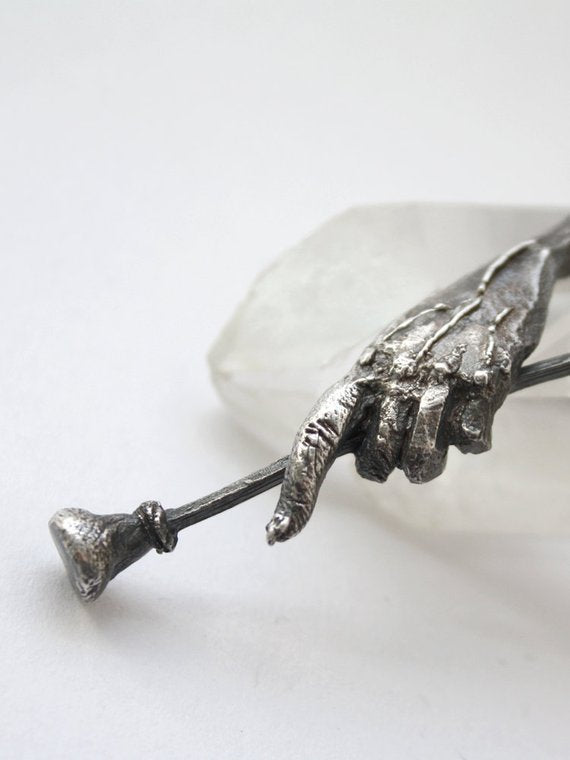 baba yaga witch pendant // hag's hand –- unique silver witch hand pendant, myth & folklore artisan jewellery