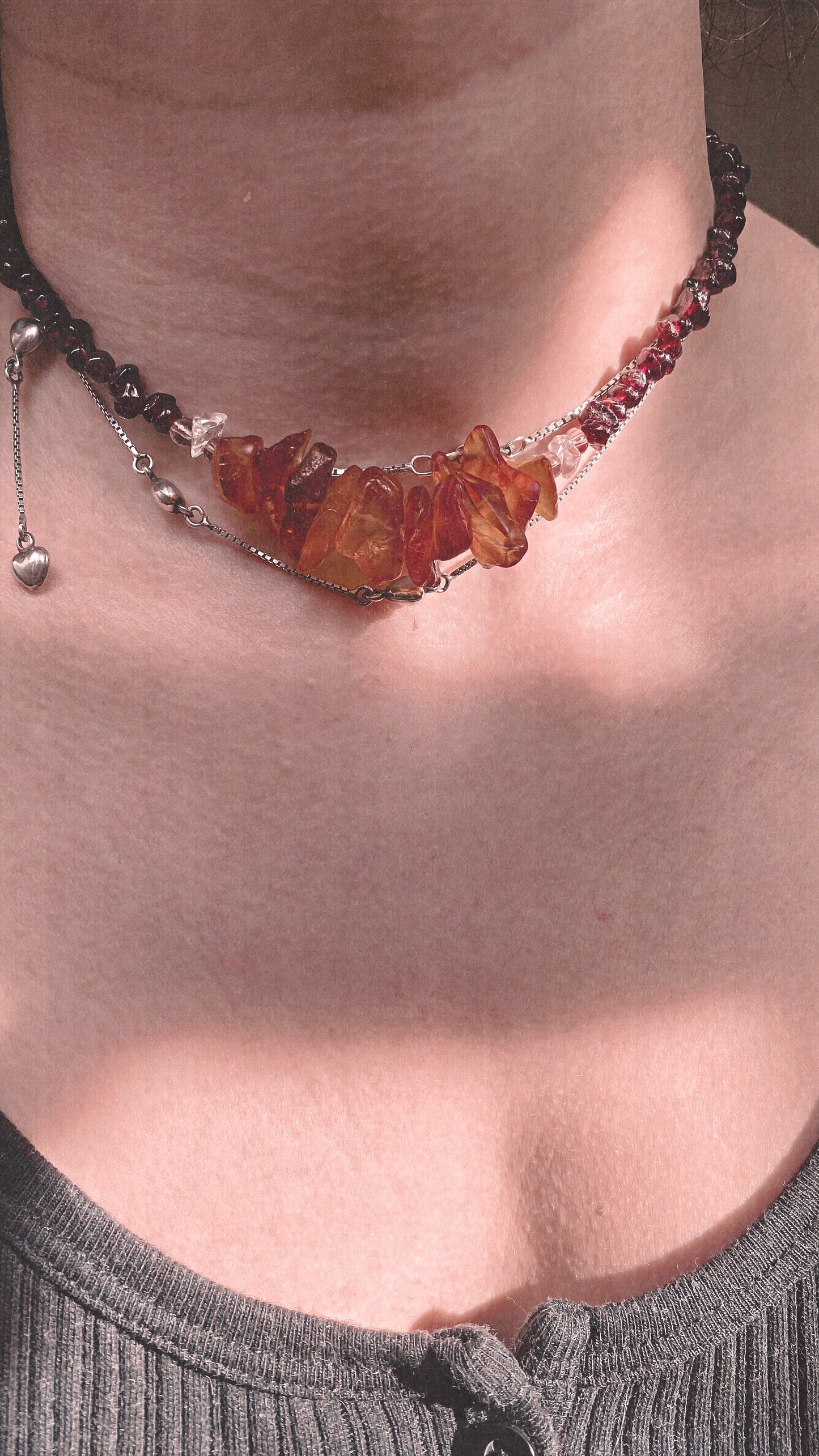 chunky baltic amber and mini garnets statement choker
