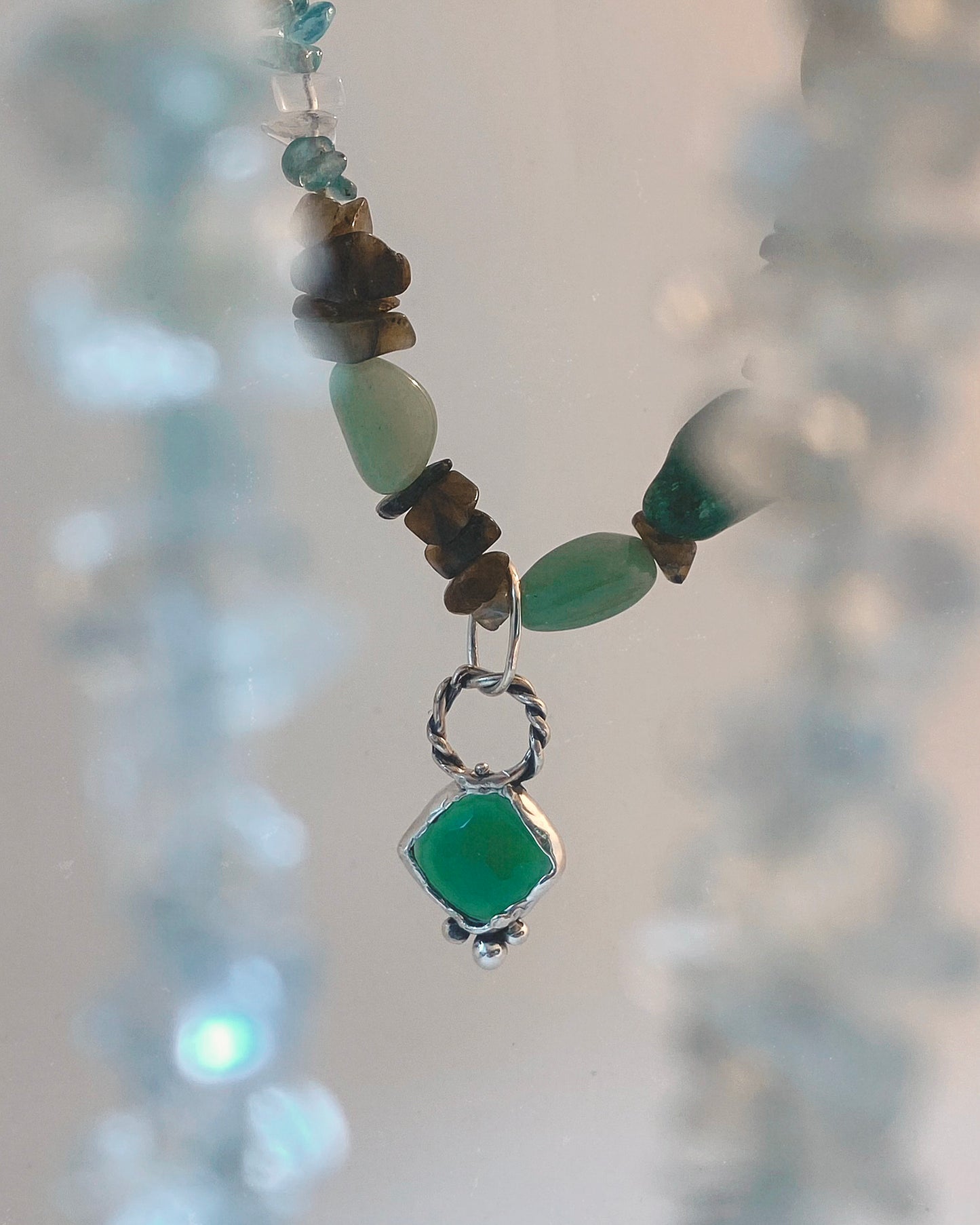 ꩜ volua ꩜ rocky facet onyx green goddess – silver handmade green onyx goddess necklace, artisan symbolic jewellery, one of a kind heirloom talisman