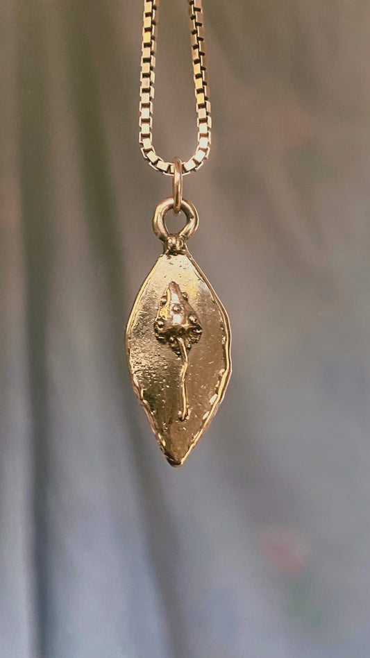 shroom II // one of a oval medallion mushroom magic brass pendant