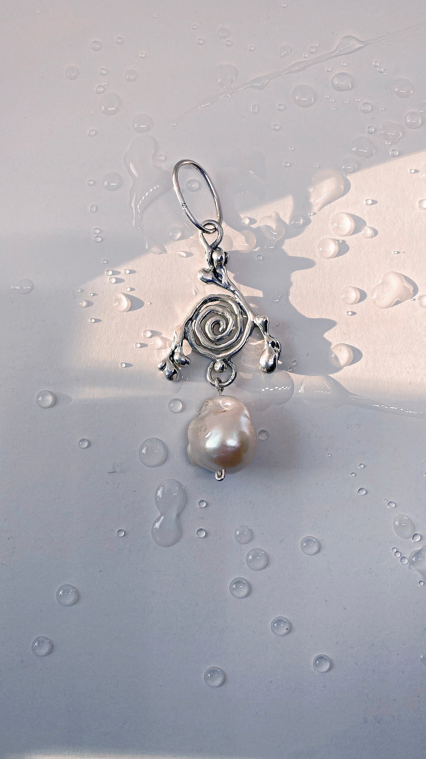 ᠅ sunken city ᠅ silver branch spiral with chunk baroque pearl