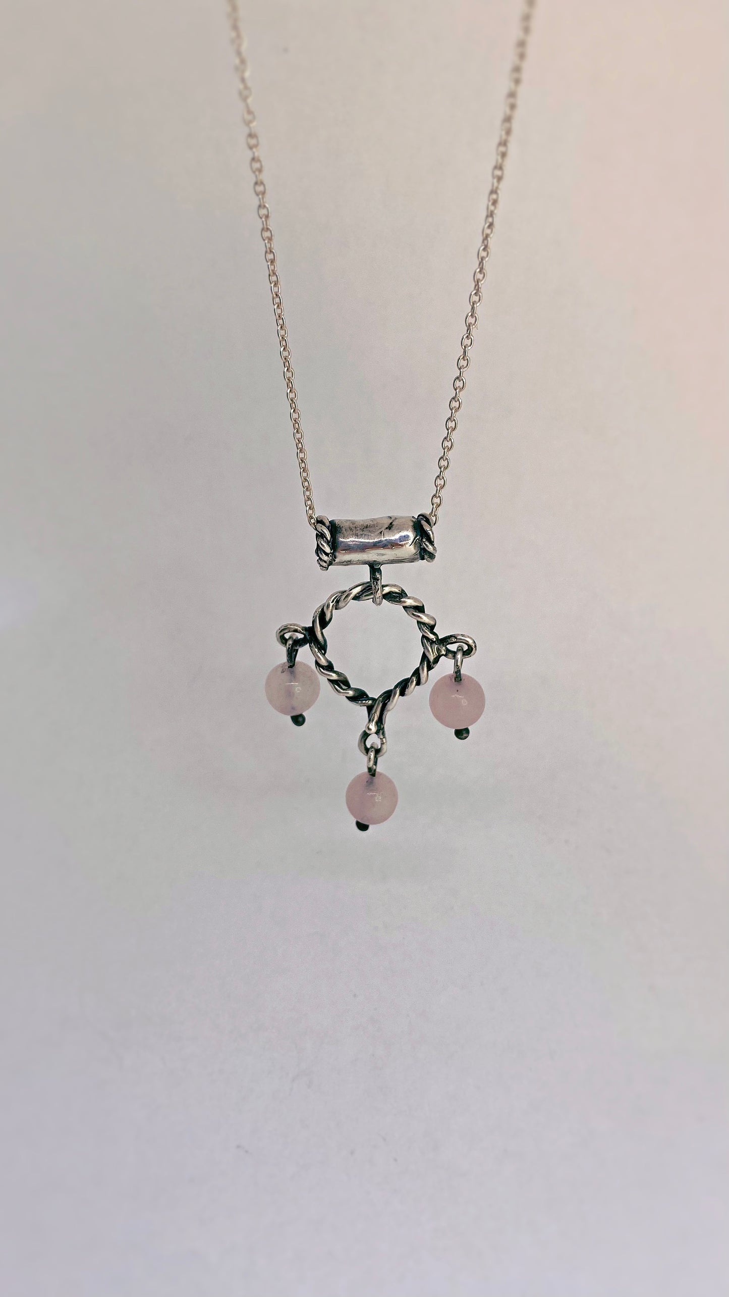 helix triple rose quartz silver pendant {door nox}