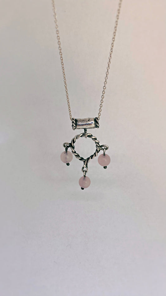 helix triple rose quartz silver pendant {door nox}
