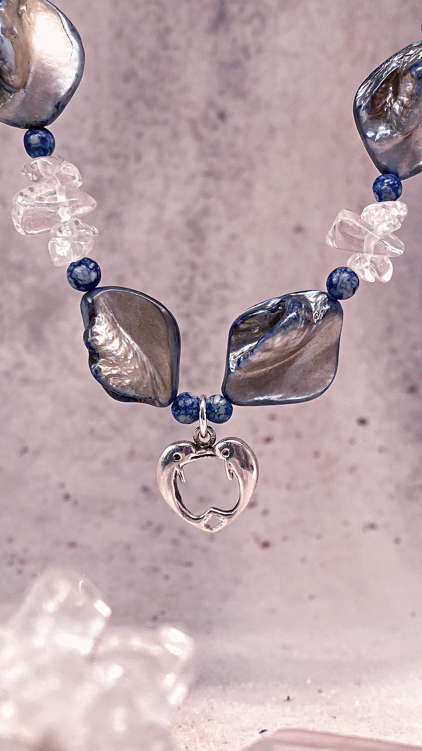 deep sea dolphin love with sodalite, quartz and seashell chunks silver fantasy mermaid