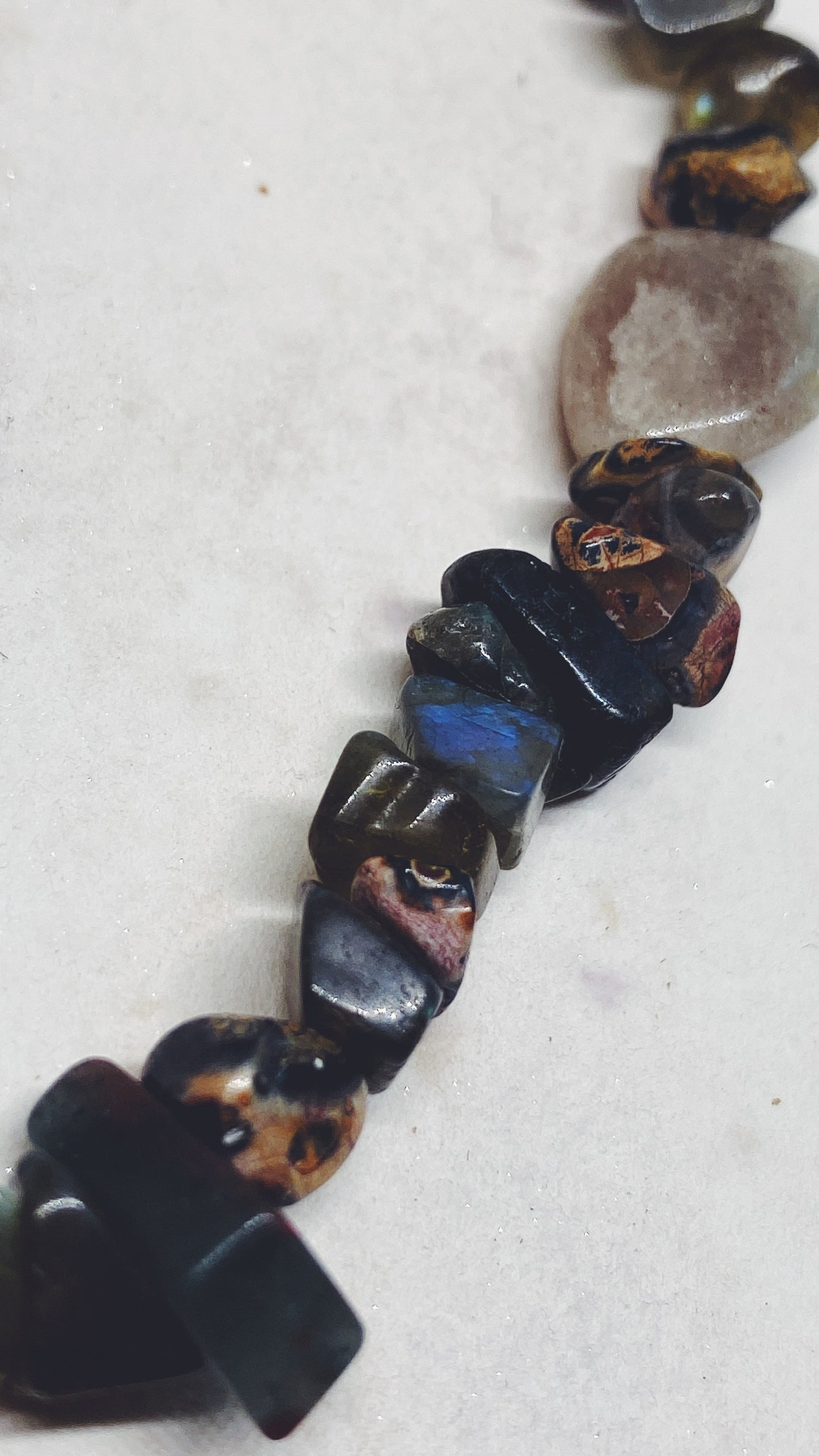 night glints, lichen shapes // textured semi precious stone strand