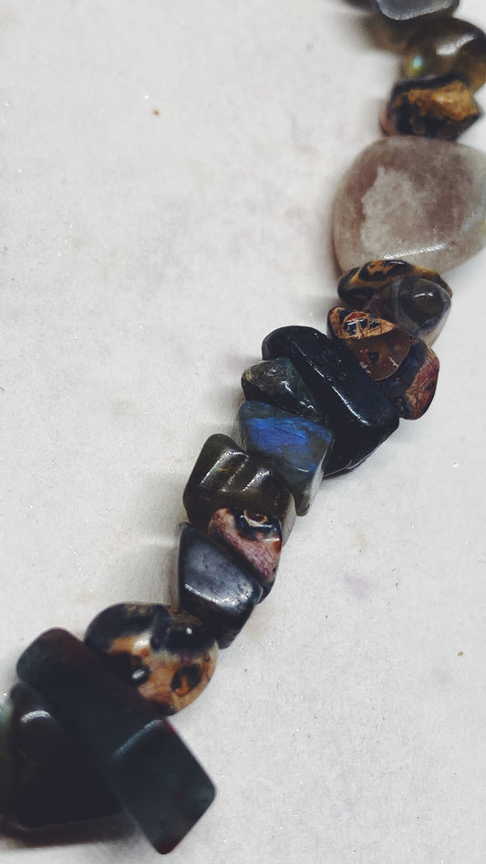 night glints, lichen shapes // textured semi precious stone strand