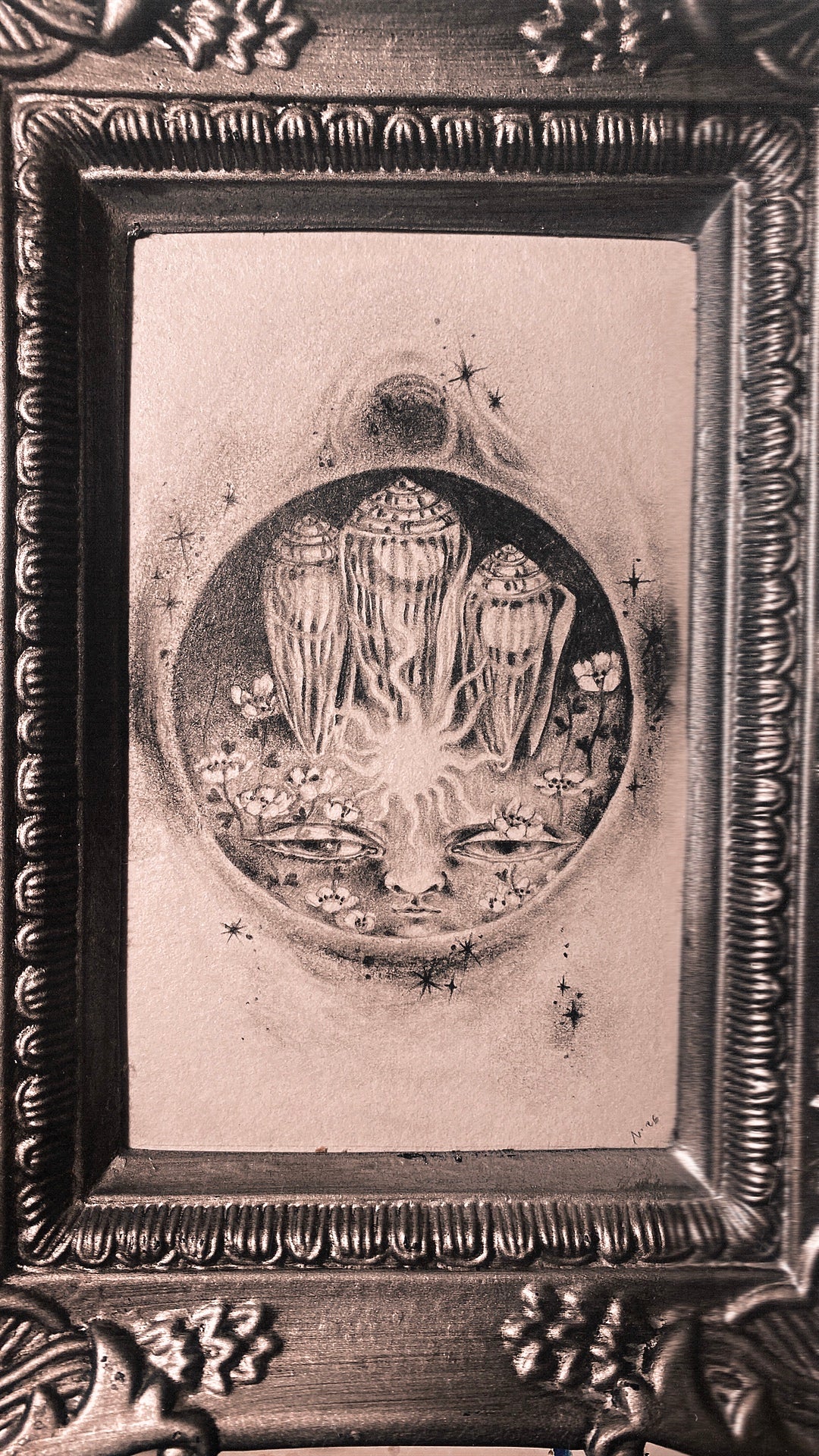 moon dark (new moon) moon - framed original drawing