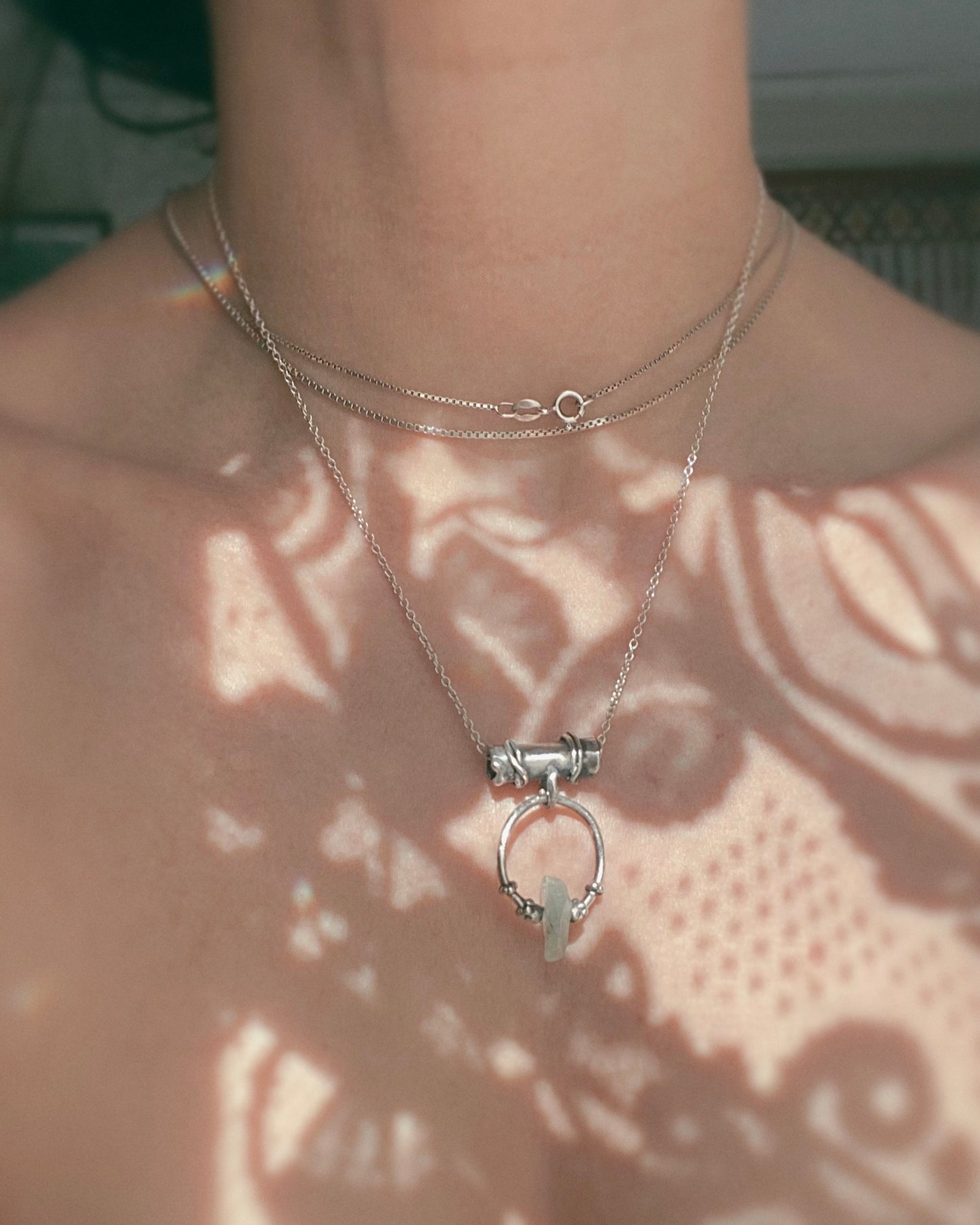 knots, droplets and jade silver pendant {door nox}