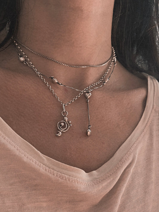 mini droplet clef spiral on chunky pearl & mineral strand 𓅪 corvina 𓅪 – handmade statement necklace with recycled materials, pearls, ethical gemstones, one-of-a-kind artisan gift