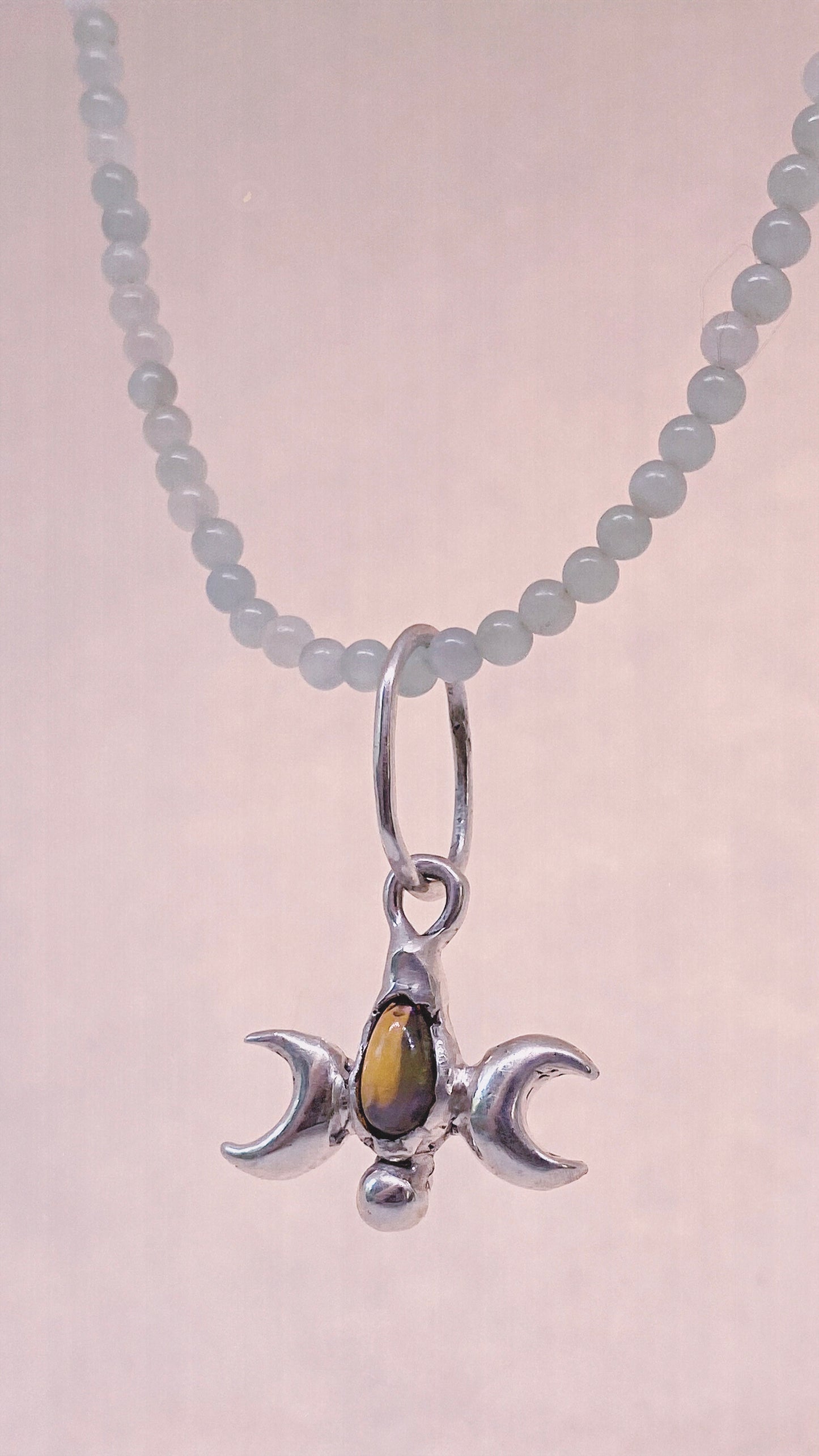 ꩜ volua ꩜ triple moon opal – unique silver triple moon opal necklace, handcrafted artisan design, mystical luxury heirloom gift