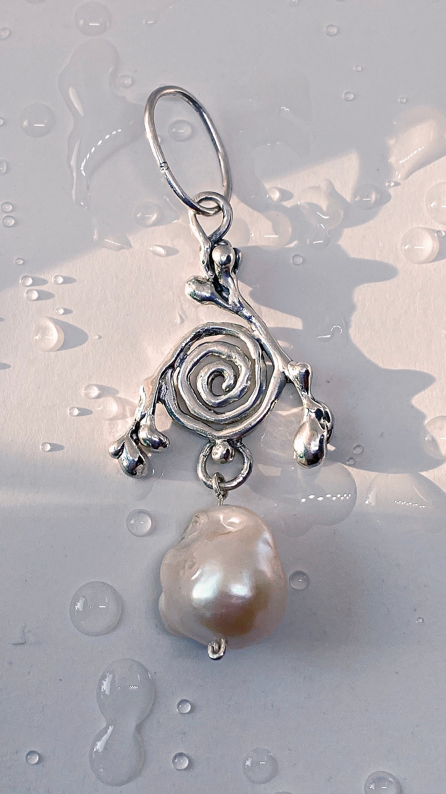 ᠅ sunken city ᠅ silver branch spiral with chunk baroque pearl
