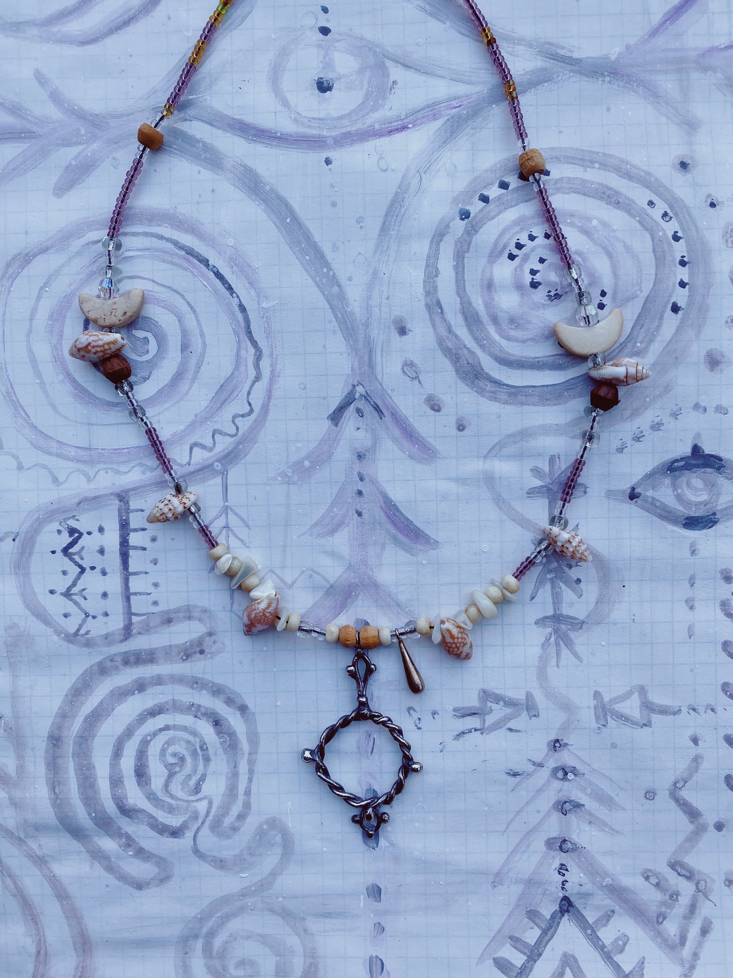 ꩜ volua ꩜ circle helix, lunes and droplet beaded necklace