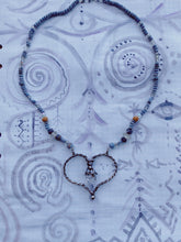 Load image into Gallery viewer, ꩜ volua ꩜ heart stone herkimer and hand painted rain bead necklace