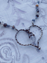 Load image into Gallery viewer, ꩜ volua ꩜ heart stone herkimer and hand painted rain bead necklace