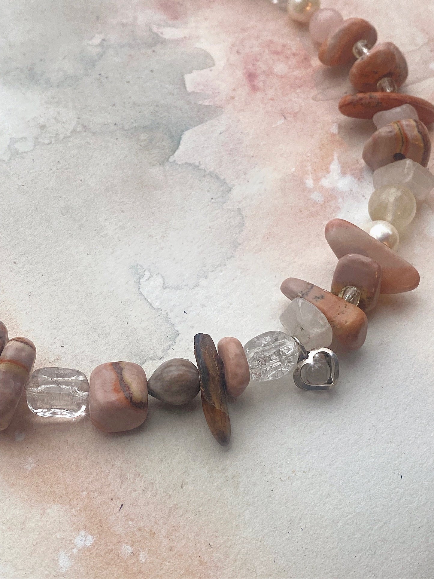 chunky jasper, quartz and pearl with mini vintage heart