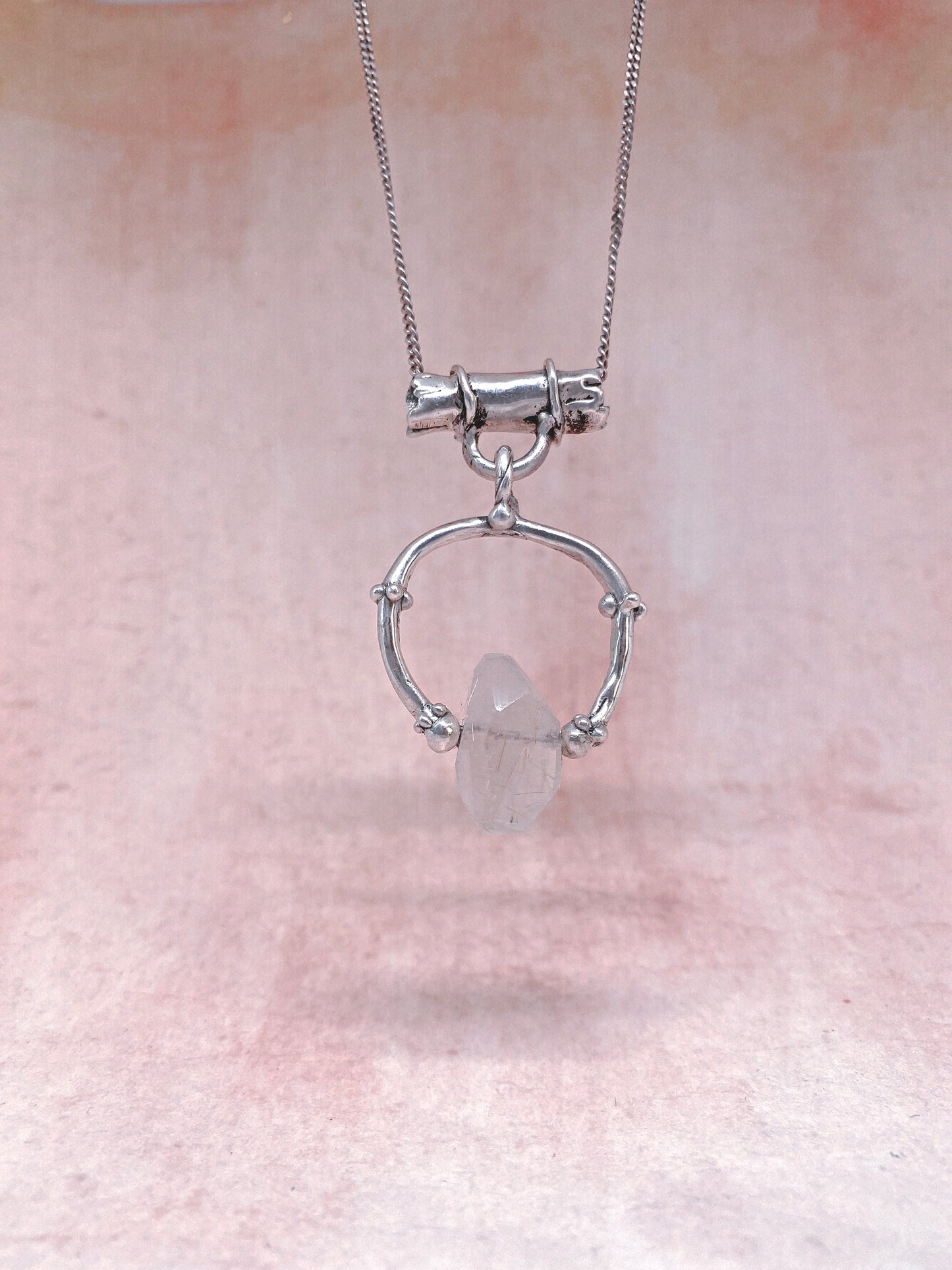 pale gold glint rutilated droplet silver pendant {door nox} – handmade rutilated quartz statement pendant, artisan gothic design, unique door knocker trinket silver