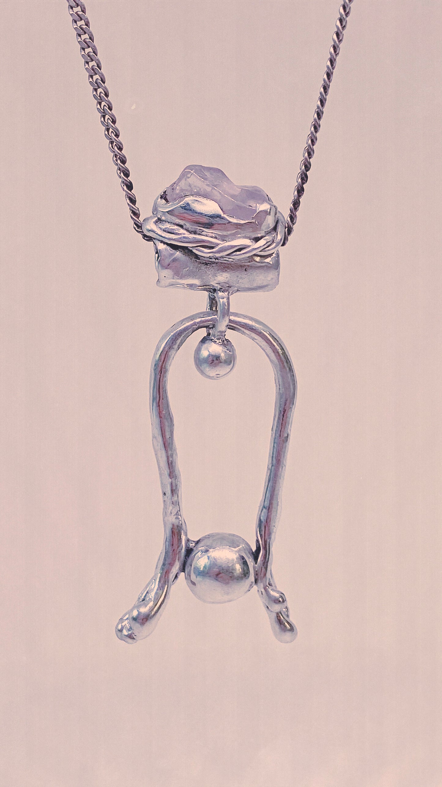 rose crowned silver knocker pendant {door nox} – handmade rose quartz statement heart healer necklace, artisan gemstone jewellery, romantic heirloom gift