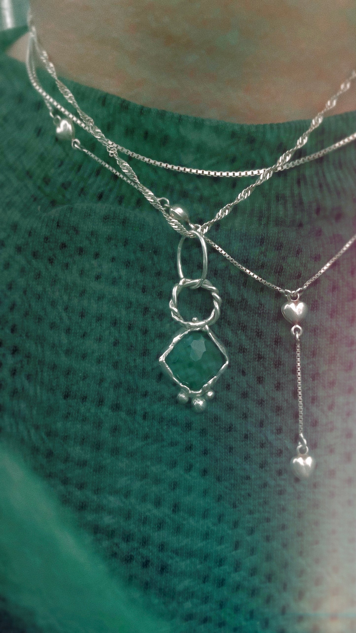 ꩜ volua ꩜ rocky facet onyx green goddess – silver handmade green onyx goddess necklace, artisan symbolic jewellery, one of a kind heirloom talisman
