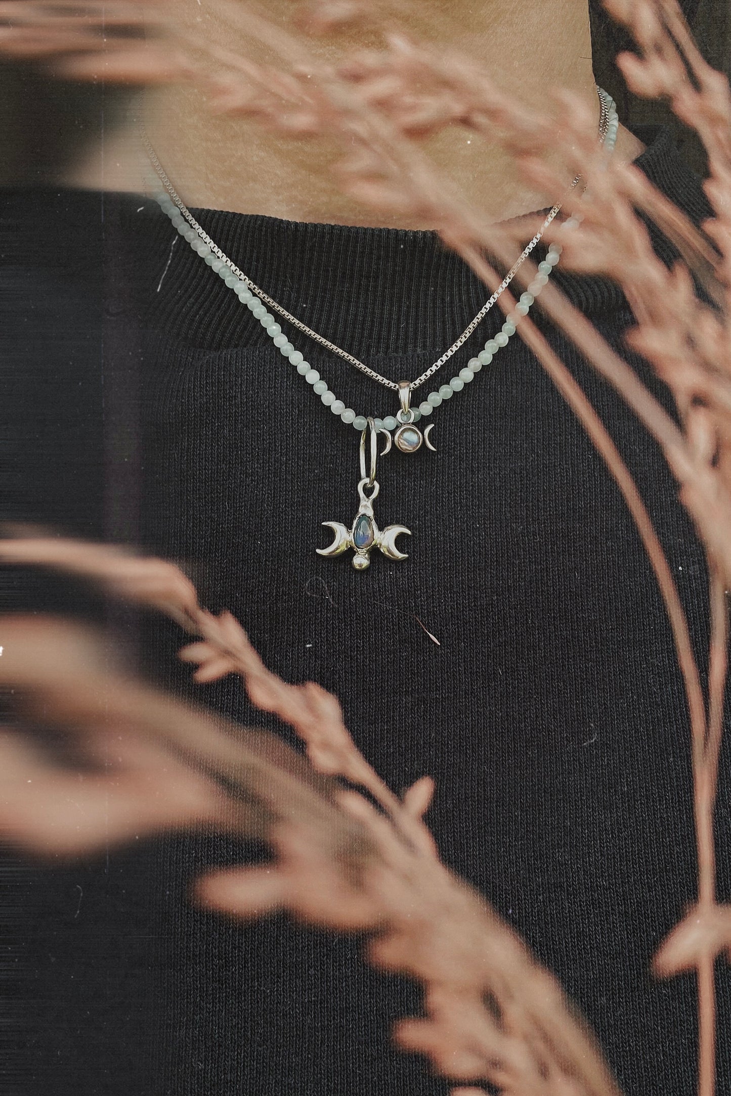 ꩜ volua ꩜ triple moon opal – unique silver triple moon opal necklace, handcrafted artisan design, mystical luxury heirloom gift