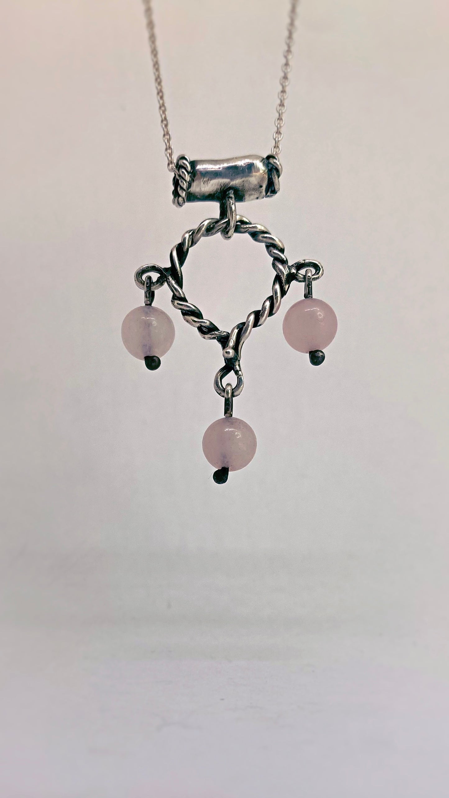 helix triple rose quartz silver pendant {door nox}