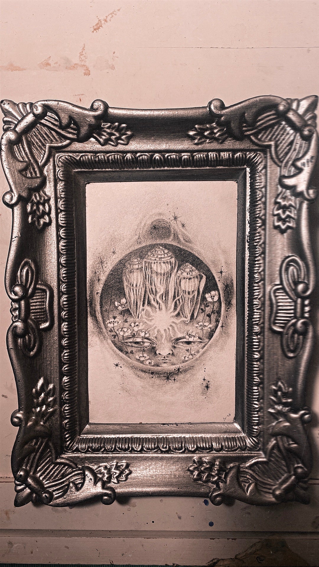 moon dark (new moon) moon - framed original drawing