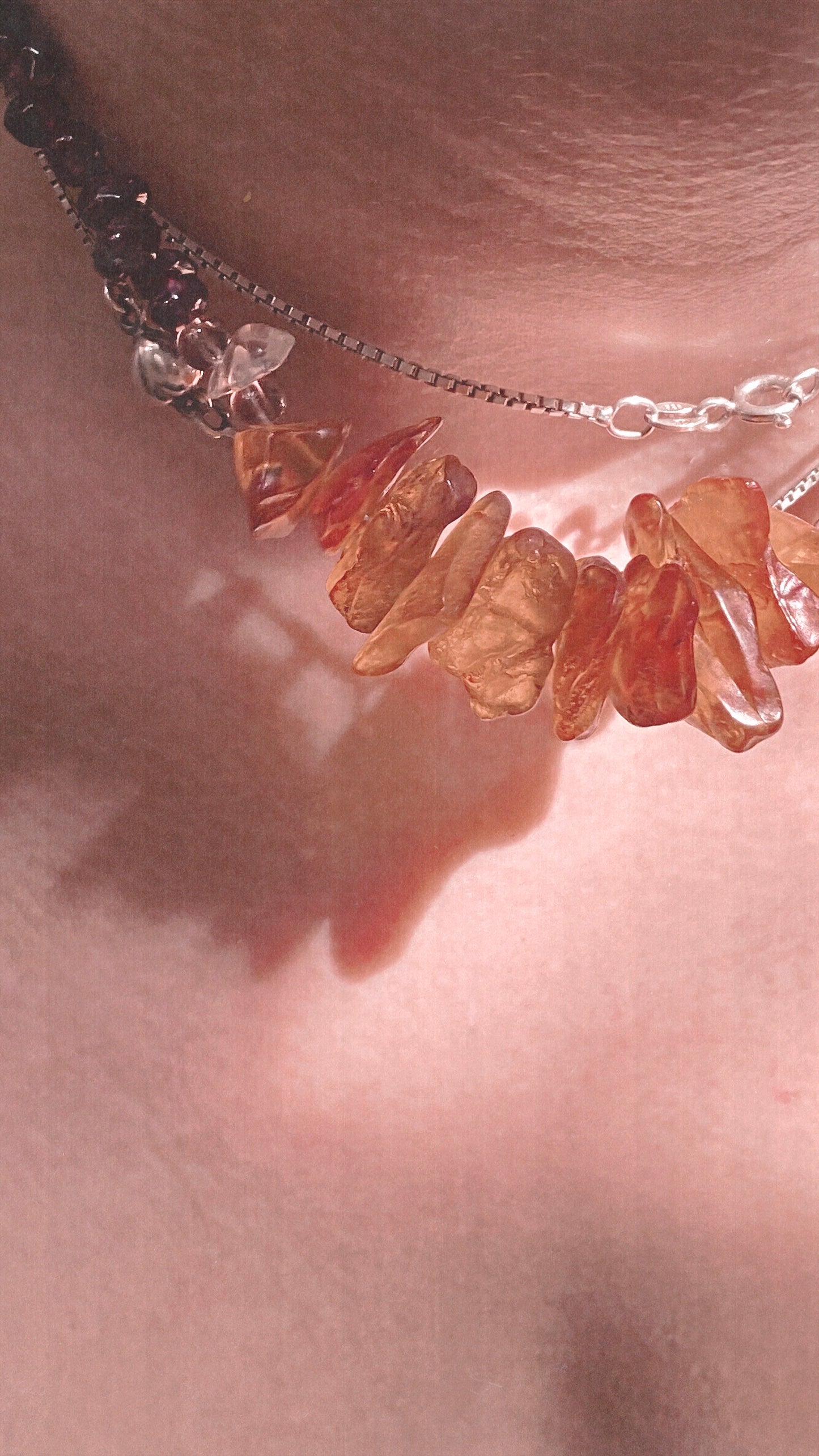 chunky baltic amber and mini garnets statement choker