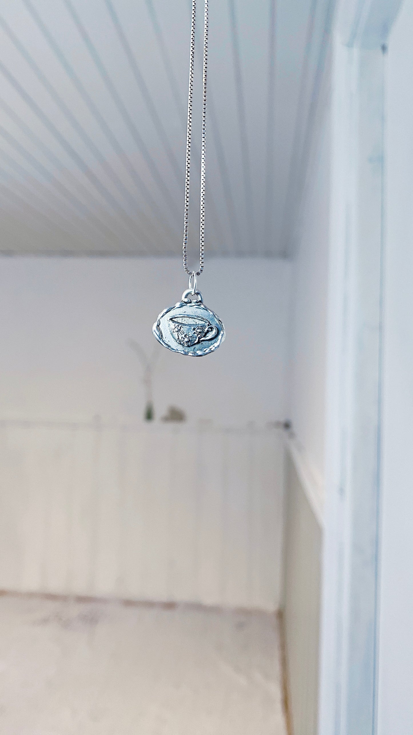 tea cup I // silver coin one of a kind medallion